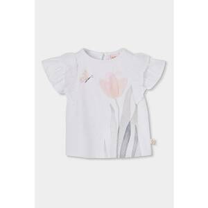 Tricou cu model floral si maneci cu volane - Gri/Alb murdar/Roz pal imagine
