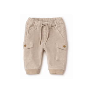 Pantaloni bebe baieti din catifea elastica cu buzunare cargo - Bej deschis imagine