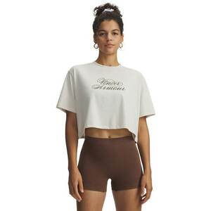 Tricou crop Script Heart - Alb optic/Maro pamantiu imagine