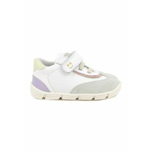 Pantofi sport din piele si piele intoarsa cu inchidere velcro - Alb/Violet/Galben pal imagine