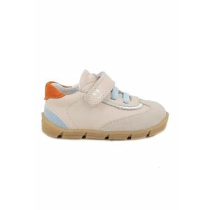 Pantofi sport din piele si piele intoarsa cu inchidere velcro - Portocaliu mandarina/Albastru pal/Maro nisip imagine