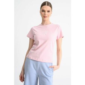 Tricou cu logo brodat pe piept - Roz pastel imagine