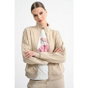 Bluza de trening cu fermoar si imprimeu logo discret - Maro taupe deschis imagine