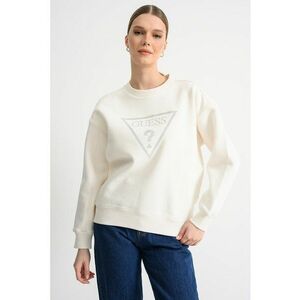 Bluza de trening cu maneci cazute si logo din strasuri - Crem/Argintiu imagine