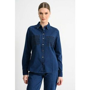 Camasa de denim cu buzunare pe piept - Negru/Albastru inchis imagine