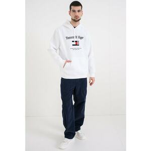 Hanorac cu buzunar kangaroo si logo brodat - Alb imagine