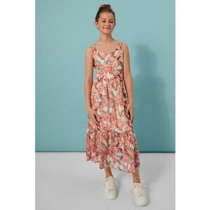 Rochie midi cu bretele ajustabile - Verde/Portocaliu/Roz imagine