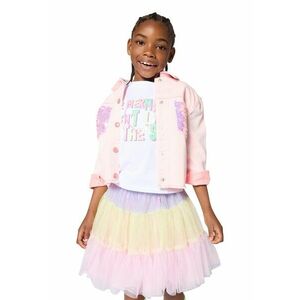 Tricou de bumbac cu imprimeu text - Alb/Galben/Roz imagine