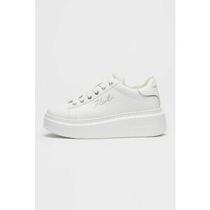Pantofi sport din piele cu talpa wedge si logo cu strasuri - Alb/Argintiu imagine