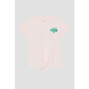 Tricou cu imprimeu si snururi frontale - Verde/Roz pal imagine