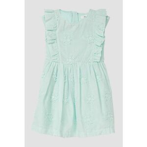 Rochie din bumbac cu broderie florala - Verde menta imagine