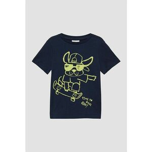 Tricou cu decolteu la baza gatului si imprimeu grafic - Verde lime/Bleumarin imagine