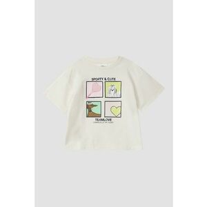 Tricou din amestec de bumbac cu imprimeu grafic - Verde/Alb fildes/Galben imagine