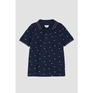 Tricou polo din material pique cu logo discret - Alb optic/Bleumarin imagine