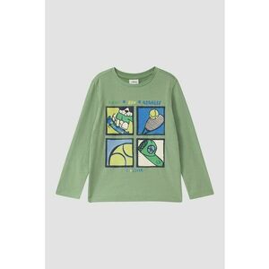 Bluza din bumbac cu decolteu la baza gatului - Verde/Galben/Albastru imagine