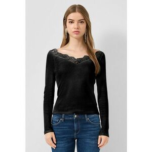Bluza slim fit cu garnituri de dantela - Negru imagine