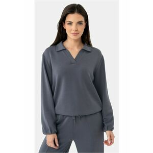 Bluza de trening dama cu guler - decolteu in V - uni - Regular Fit - B-Nalia - grafit - Gri grafit imagine