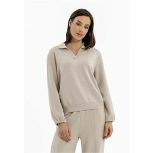 Bluza de trening dama cu guler - decolteu in V - uni - Regular Fit - B-Nalia - bej - Bej imagine