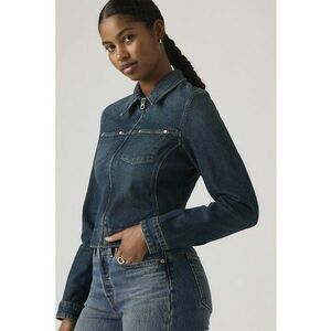 Jacheta din denim cambrata cu fermoar - Albastru prafuit imagine