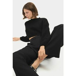 Pulover crop striat - Negru imagine
