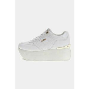 Pantofi sport cu talpa flatform si model monograma - Alb imagine