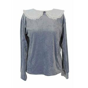 Bluza din catifea cu guler Peter Pan - Alb/Albastru prafuit imagine