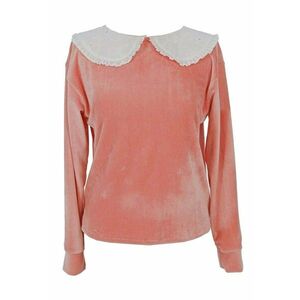 Bluza din catifea cu guler Peter Pan - Alb/Roz somon imagine