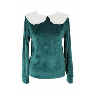 Bluza din catifea cu guler Peter Pan - Alb/Verde persan imagine