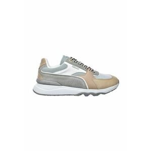 Pantofi sport cu talpa wedge si garnituri din piele si piele intoarsa - Gri deschis/Bej imagine