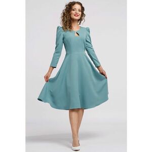 Rochie cu maneci lungi si decupaj keyhole - Albastru prafuit imagine