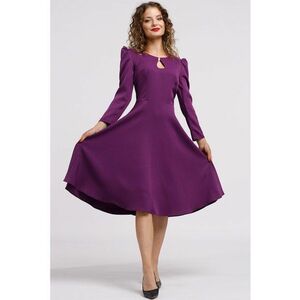Rochie cu maneci lungi si decupaj keyhole - Violet imagine