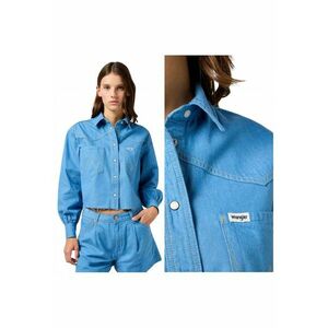 Camasa Dama - Cut Off Shirt - Regular Fit - Design Clasic - Lungime Scurta - Maneci Lungi - Cu Nasturi - Bumbac - Albastru - Albastru imagine