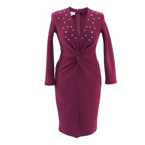Rochie pe corp cu perle JADE - Visiniu imagine