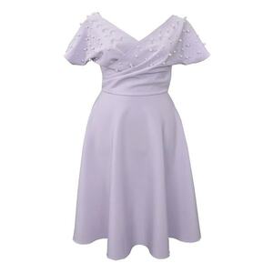 Rochie midi din crep și perle NADIA - Lavanda imagine