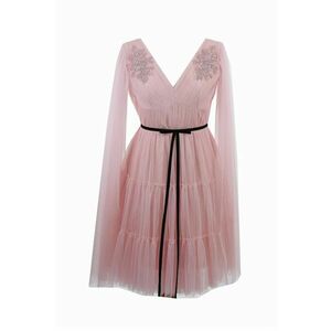 Rochie de seara midi din tul cu centura si broderie DARINNA - Roz deschis imagine