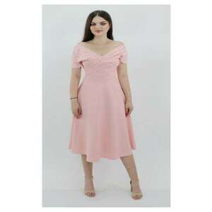 Rochie midi din crep și perle NADIA - Roz deschis imagine