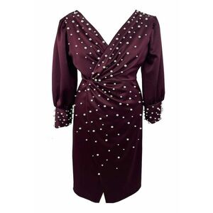 Rochie midi cu perle AMINA - Visiniu imagine