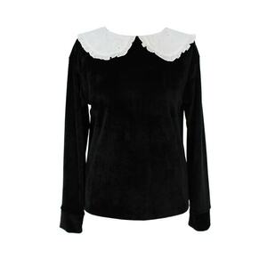 Bluza din catifea cu guler Peter Pan - Alb/Negru imagine