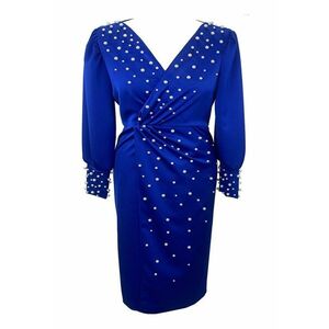 Rochie midi cu perle AMINA - Albastru electric imagine
