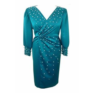 Rochie midi cu perle AMINA - Turcoaz imagine
