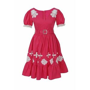 Rochie evazata cu decolteu in V Daiana - Alb/Fucsia imagine