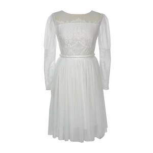 Rochie evazata cu insertii de dantela - Alb imagine
