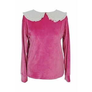 Bluza din catifea cu guler Peter Pan - Alb/Fucsia imagine