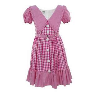 Rochie midi cu model gingham si guler supradimensionat Luna - Alb/Roz imagine
