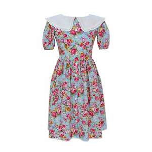 Rochie cu model floral si guler Peter Pan Milla - Alb/Roz/Albastru imagine