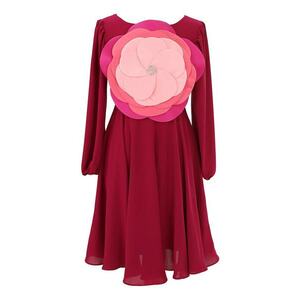 Rochie mini evazata cu aplicatie florala - Fucsia imagine