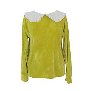 Bluza din catifea cu guler Peter Pan - Alb/Galben mustar imagine