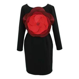 Rochie cu aplicatie florala frontala - Rosu/Negru imagine