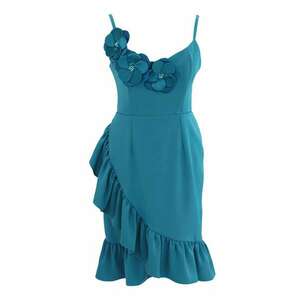 Rochie petrecuta cu aplicatie florala - Turcoaz imagine