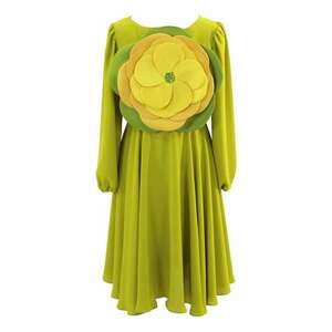 Rochie mini evazata cu aplicatie florala - Verde lime imagine